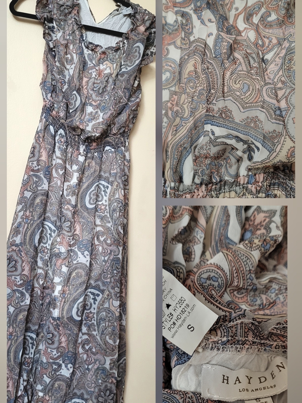 Paisley Print Maxi Dress in Blue & Tan